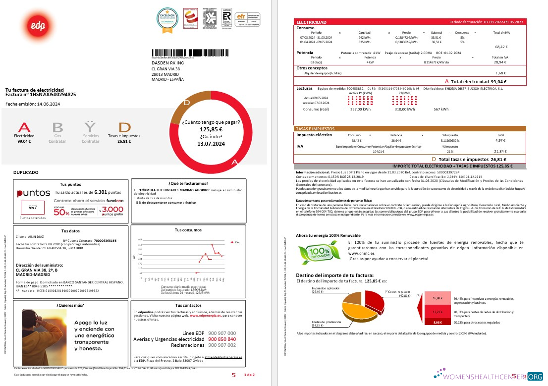 Download SPAIN EDP business utility bill template, version 2 Photoshop template